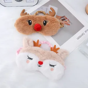 Cute Christmas reindeer plush sleep mask soft cartoon animal eye shade for comfortable nap