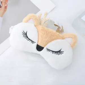 Cute Christmas Elk Plush Sleep Mask Soft Cartoon Reindeer Eye Shade for Travel Nap