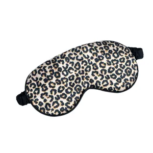 Leopard print silk sleep mask with soft elastic strap for comfortable night sleeping travel rest.