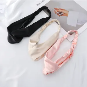Satin twist headband solid color elastic hair band fashion daily wear simple style details.