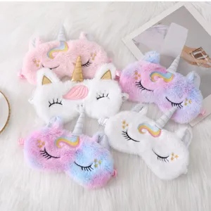 Plush unicorn sleep eye mask soft furry cute blindfold for travel and resting home use