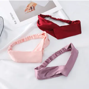 Satin knotted hairband set, solid color elastic hair hoops for women and daily stylish wear.