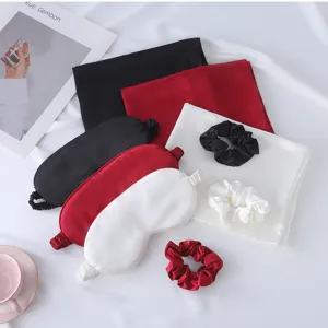 Silk sleep mask pillowcase scrunchies set satin sleep accessories travel comfortable black red white
