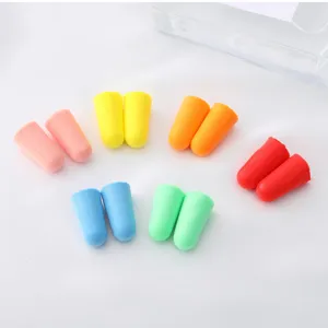 Detailed view of colorful soft foam earplugs, slow rebound design for sleeping and noise reduction.