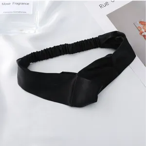 Black satin headband minimalist solid color cross hair hoop for daily fashion and OL style.