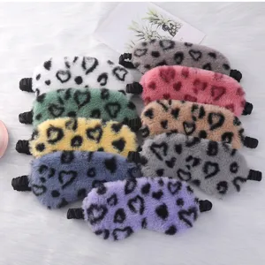 Mascherina da notte in peluche morbido motivo leopardo cuore pelliccia per sonno ideale