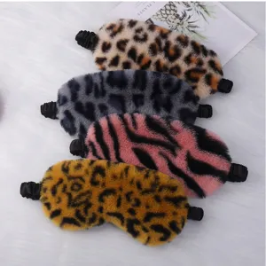 Mascherina per dormire in peluche stampa leopardo zebra morbida pelliccia sintetica viaggio
