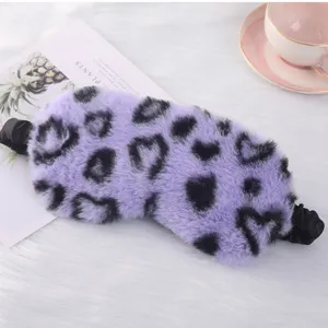 Mascherina per dormire in peluche viola con stampa leopardo cuore morbida comoda
