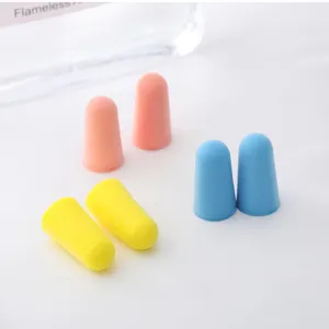 Soft foam earplugs in multiple colors for sleeping and noise reduction shot of six pieces.