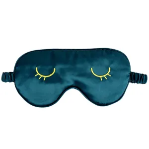 Dunkle grüne Seiden Schlafmaske mit süßer Wimpernstickerei, weiche Satinen Augenklappe Schlaf.