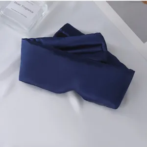 Mascarilla de dormir de seda sintética azul oscuro, antifaz opaco cubriente para viajes y siesta.