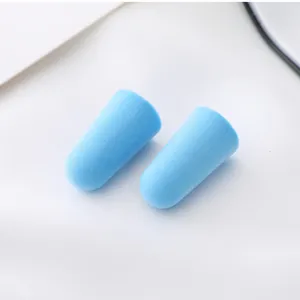 Blue slow rebound foam earplugs detail, soft and comfortable for sleeping and noise reduction.