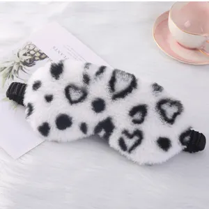 Mascherina sonno in peluche carina con stampa leopardo cuore morbido copriocchi
