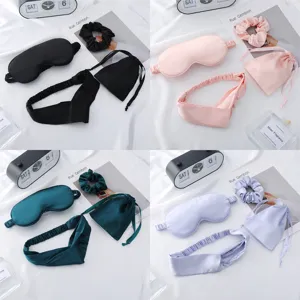 Satin Sleep Mask Set With Hairband Scrunchie Storage Bag For Women Travel Home Shading Sleeping Mask Satin Eye Mask