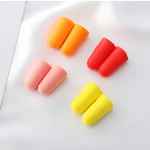 Soft foam earplugs detail shot, colorful slow rebound noise reduction ear plugs for sleep.