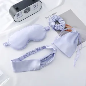 Imitation silk sleep mask headband scrunchie and storage bag 4-piece set for travel home
