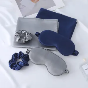 Luxury Satin Three-Piece Sleep Set Soft Solid Color Eye Mask Pillowcase Hair Scrunchie Shade For Travel Home Relaxation
