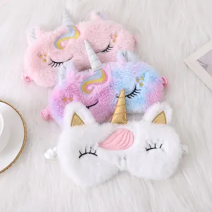 Cute plush unicorn sleep mask set, soft furry animal eye shades for sleeping, 3 pieces pack.