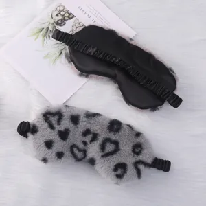 Mascherina da notte in peluche con stampa leopardo grigio, morbida pelliccia eco.