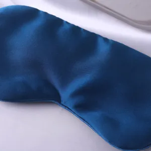 Masque de sommeil en soie bleu foncé, masque occultant en soie de mûrier double face.