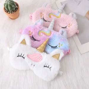 Cute plush unicorn sleep eye mask set soft fluffy blindfold for women travel rest