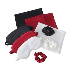 Imitation silk sleep mask pillowcase and scrunchies set for comfortable travel sleep.