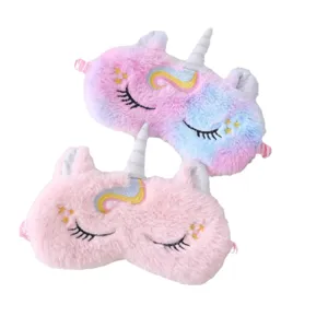 Plush unicorn sleep mask soft cute fuzzy eye shades for women and kids travel resting