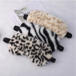 Plush animal print sleep eye mask soft fluffy rabbit hair shading eye cover for home travel
