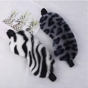 Plush sleep eye mask cute animal print soft fuzzy blindfold for travel resting home use