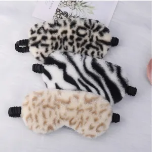 Fluffy animal print sleep mask soft plush blindfold cute travel resting eye shade for women