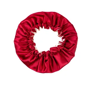 Cuffia da notte in seta a doppio strato per donne cura capelli traspirante rosso