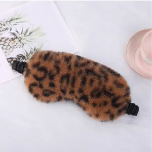 Leopard print plush sleep mask soft rabbit fur eye cover for sleeping night relaxation