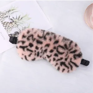 Plush leopard print sleep mask, soft rabbit hair shading eye cover for cozy sleep.