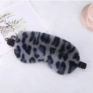 Plush leopard print sleep mask soft fuzzy eye cover cute fluffy blindfold for women