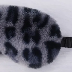 Soft gray leopard plush sleep mask for cozy home sleeping, comfortable light blocking eye cover.