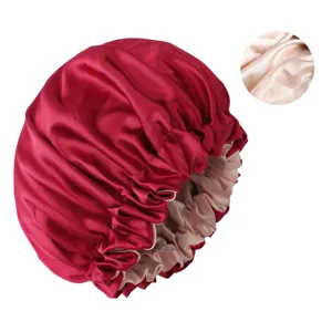 Close-up detail of the double-layer silk sleep cap showing soft inner lining texture.