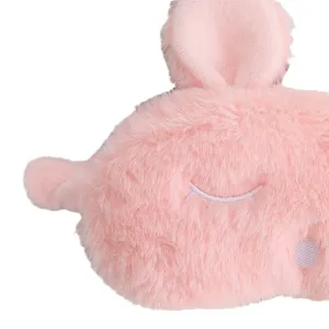 Cute plush rabbit ear sleep eye mask soft comfortable pink shading embroidered main view