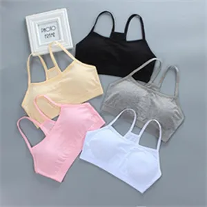 Detailed view of girls cotton camisole bras in multiple colors, soft and comfortable wear.