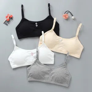 Teen Girls Cotton Spandex Camisole Bra Breathable Solid Color Thin Strap Underwear For Students
