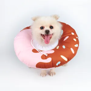 Collier Élizabethain Doux en Forme de Donut Mignon Collier de Récupération pour Chat et Chien Anti-Morsure Anti-Léchage Coton Réglable