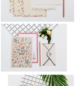 Detailed view of fresh floral stationery set with A5 writing paper and cute envelopes.