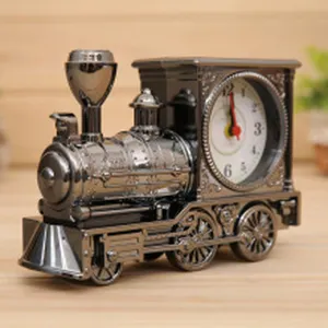 Creative vintage steam locomotive alarm clock, retro table clock model home decor gift.