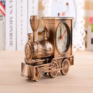 Antique locomotive alarm clock vintage bronze train table clock student desk decor item