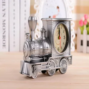 Vintage steam locomotive alarm clock, creative retro train shaped table clock for decor.