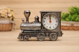 Vintage locomotive desk clock, retro steam train table alarm clock for home decor or gift.