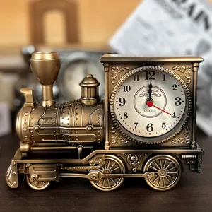 Vintage Lokomotive Wecker Retro ABS Kunststoff Tischuhr Antike Tischuhr Studentengeschenk Heimdekoration Zeituhr