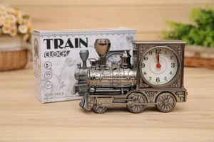 Vintage train alarm clock retro locomotive table clock creative plastic model ornament for home decor