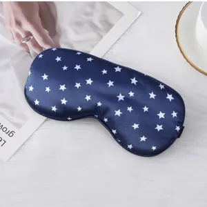 Dark blue star print sleep mask imitation silk shading eye cover for travel nap home essential.