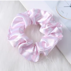 Coletero de pelo de satén a rayas rosa y blanco, cinta de pelo de seda suave para mujeres.