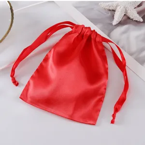 Roter Satin Kordelzug Beutel, seidige Schmuck Aufbewahrungstasche, Make-up Staubschutz Organizer
